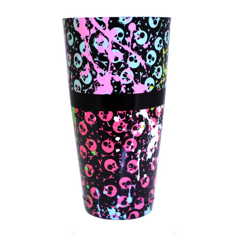 Printed Cocktail Shaker Tin - Girly Grunge Splatter Skulls - 28 ounce Weighted