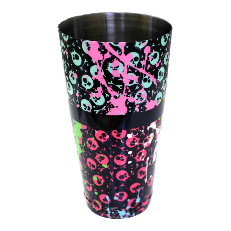 Printed Cocktail Shaker Tin - Girly Grunge Splatter Skulls - 28 ounce Weighted - Image 2