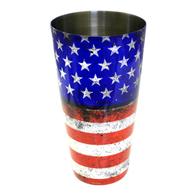 Printed Cocktail Shaker Tin - Grungy US Flag - 28 ounce Weighted - Image 2