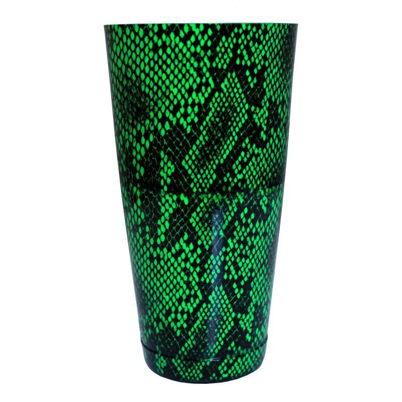 Printed Cocktail Shaker Tin - NEON Green Snake Skin - 28 ounce Weighted