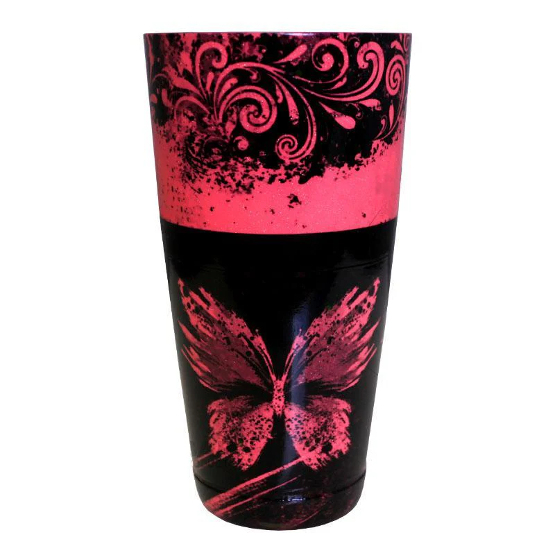 Printed Cocktail Shaker Tin - NEON Pink Butterfly - 28 ounce Weighted
