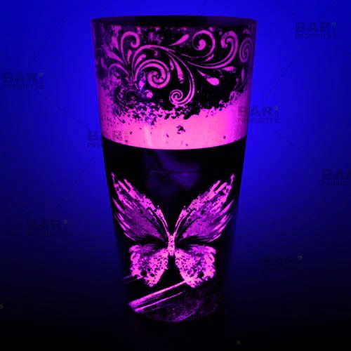 Printed Cocktail Shaker Tin - NEON Pink Butterfly - 28 ounce Weighted - Image 2