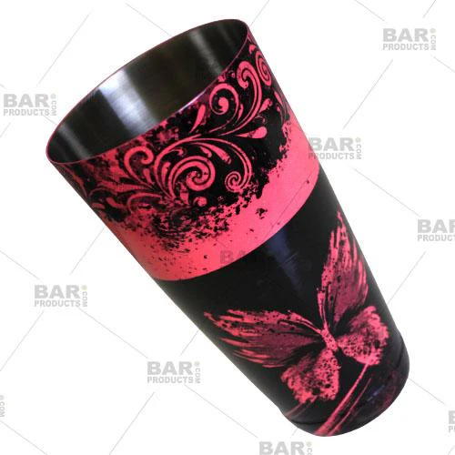 Printed Cocktail Shaker Tin - NEON Pink Butterfly - 28 ounce Weighted - Image 3