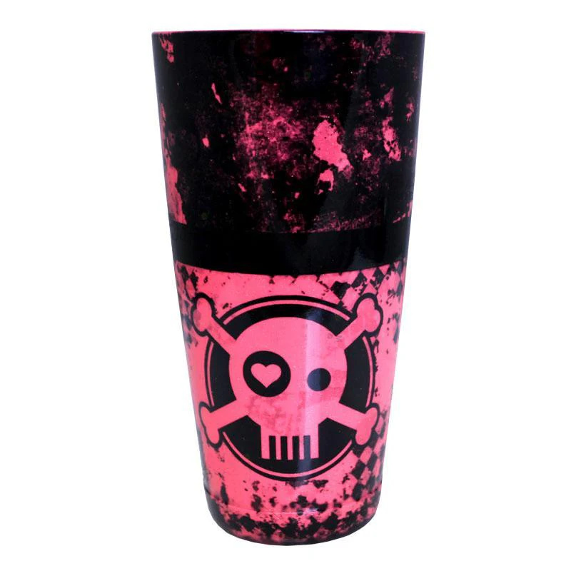 Printed Cocktail Shaker Tin - NEON Pink Checkered Skull - 28 ounce Weighted