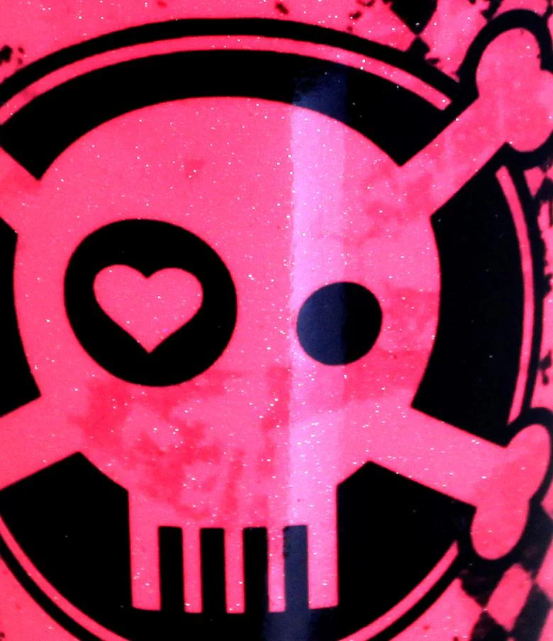 Printed Cocktail Shaker Tin - NEON Pink Checkered Skull - 28 ounce Weighted - Image 4