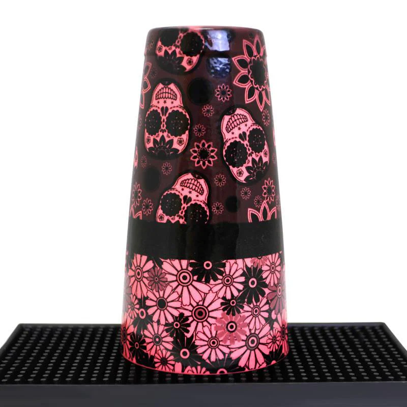 Printed Cocktail Shaker Tin - NEON Pink Glitter Floral Skulls - 28 ounce Weighted - Image 3