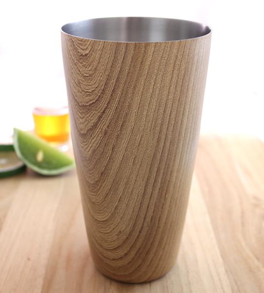 Cocktail Shaker Tin with Wood Finish - 28 ounce