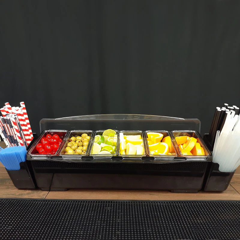 Condiment Holder w/ 6 1-Quart Fruit Trays and Straw Holders - Image 4