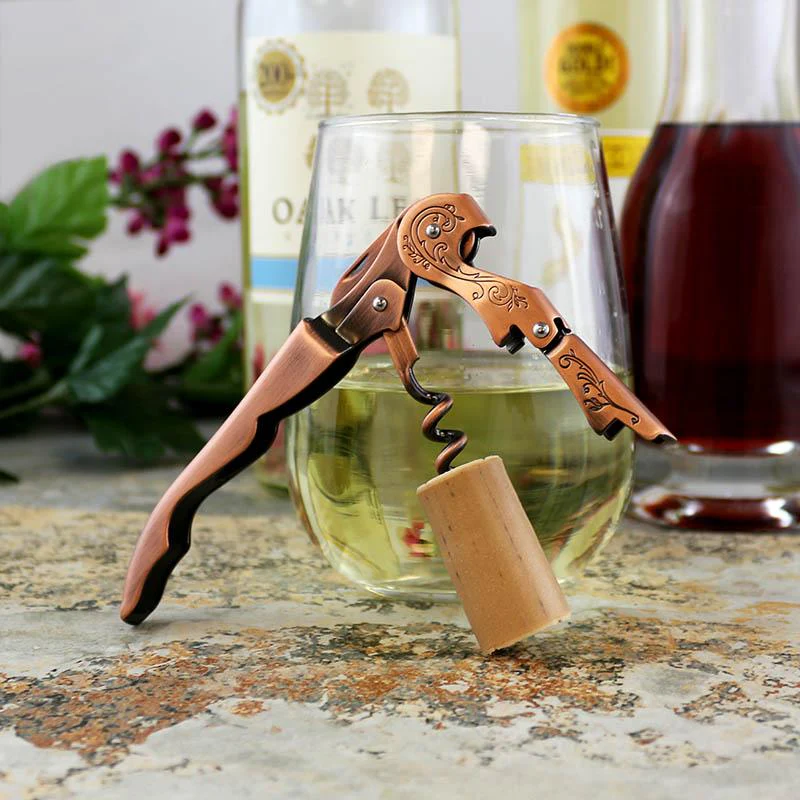 Copper Plated Double Lever Corkscrew w/ Etched Design - Image 2