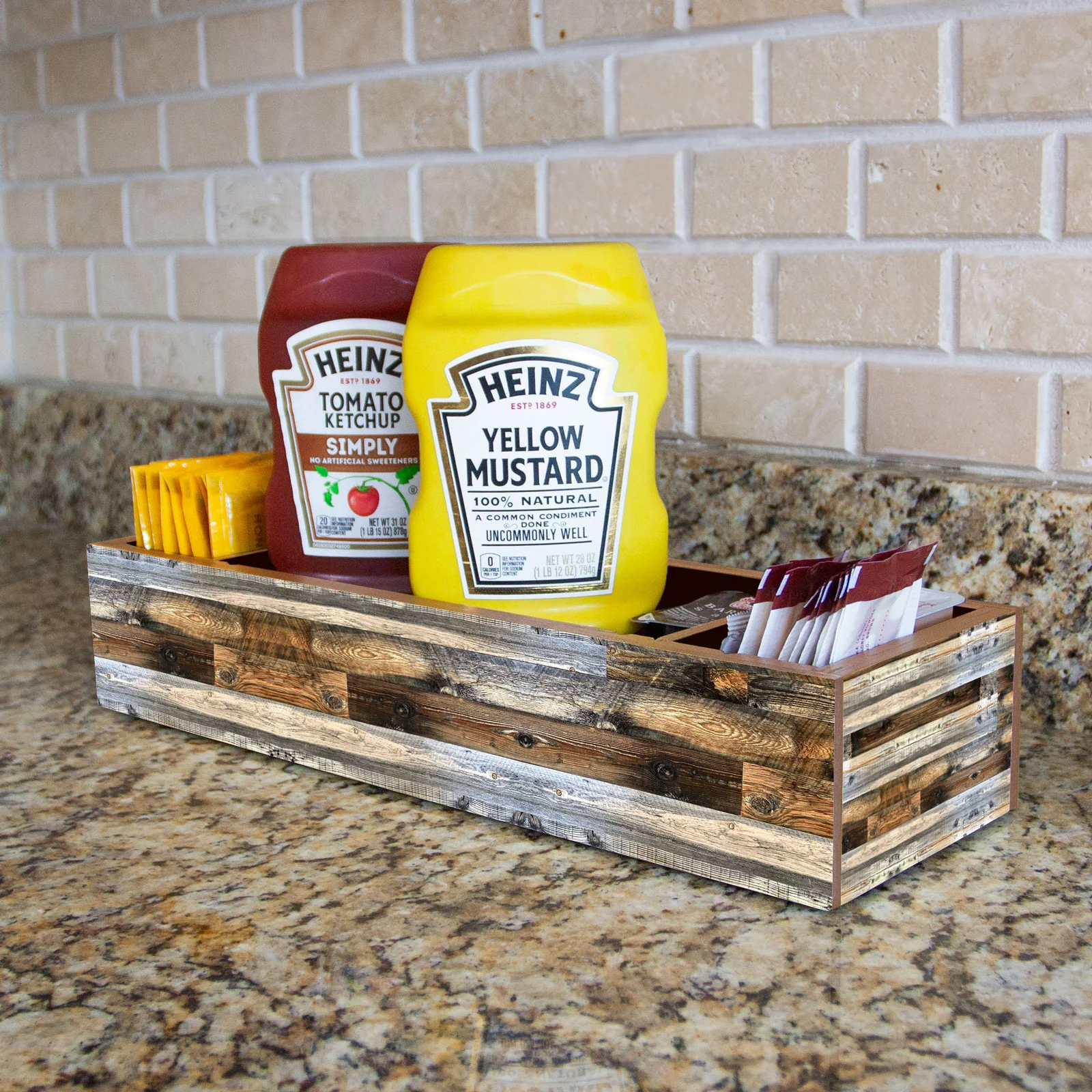 Wooden Condiment Caddy - Rustic Wood Plank - Image 2