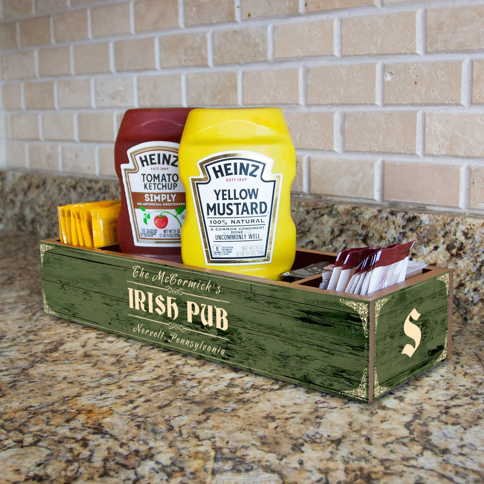 Custom Wooden Condiment Caddy - Irish Pub - Image 2