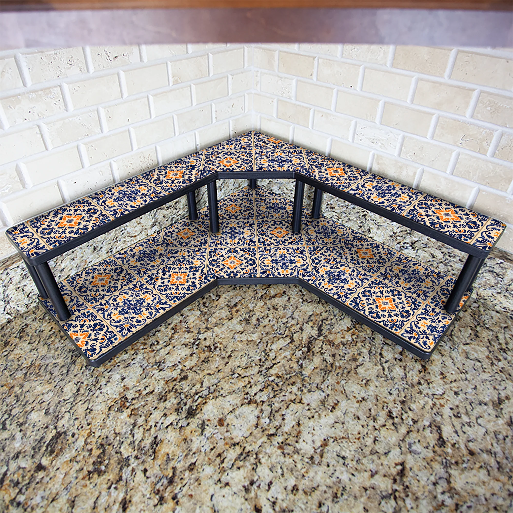 Counter Caddies™ - "Blue Floral Tiles" Themed Artwork - Multiple Size Options - Image 5
