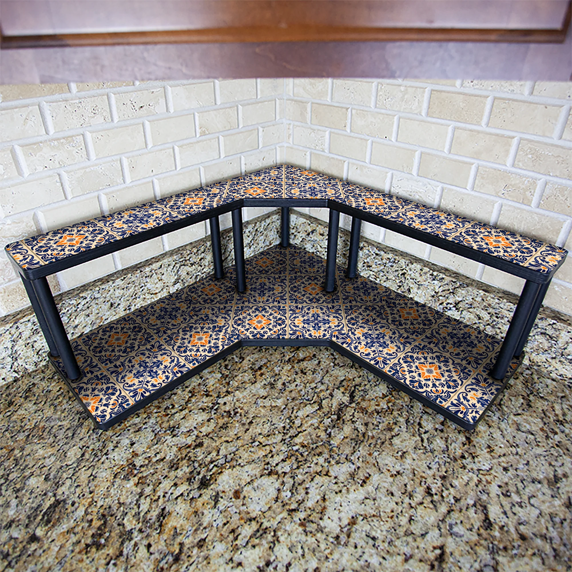 Counter Caddies™ - "Blue Floral Tiles" Themed Artwork - Multiple Size Options - Image 7