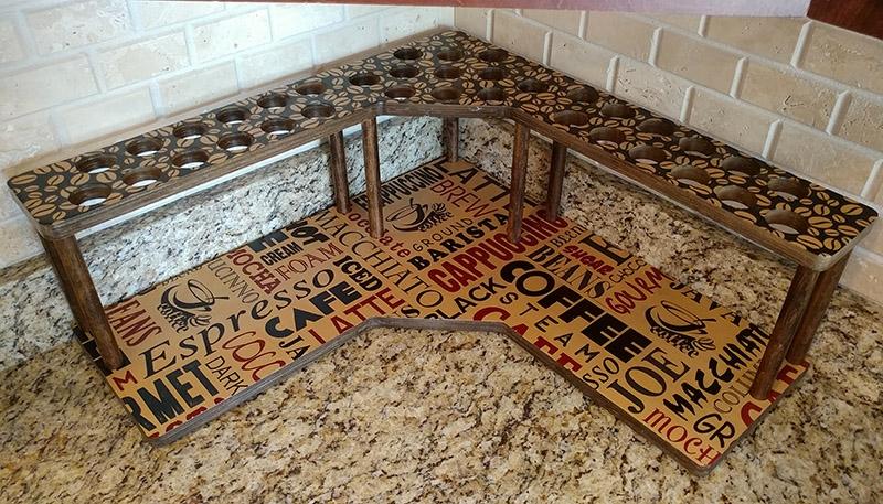 Counter Caddies™ - BARISTA Theme - CORNER Shelf w/ K-CUP Holes