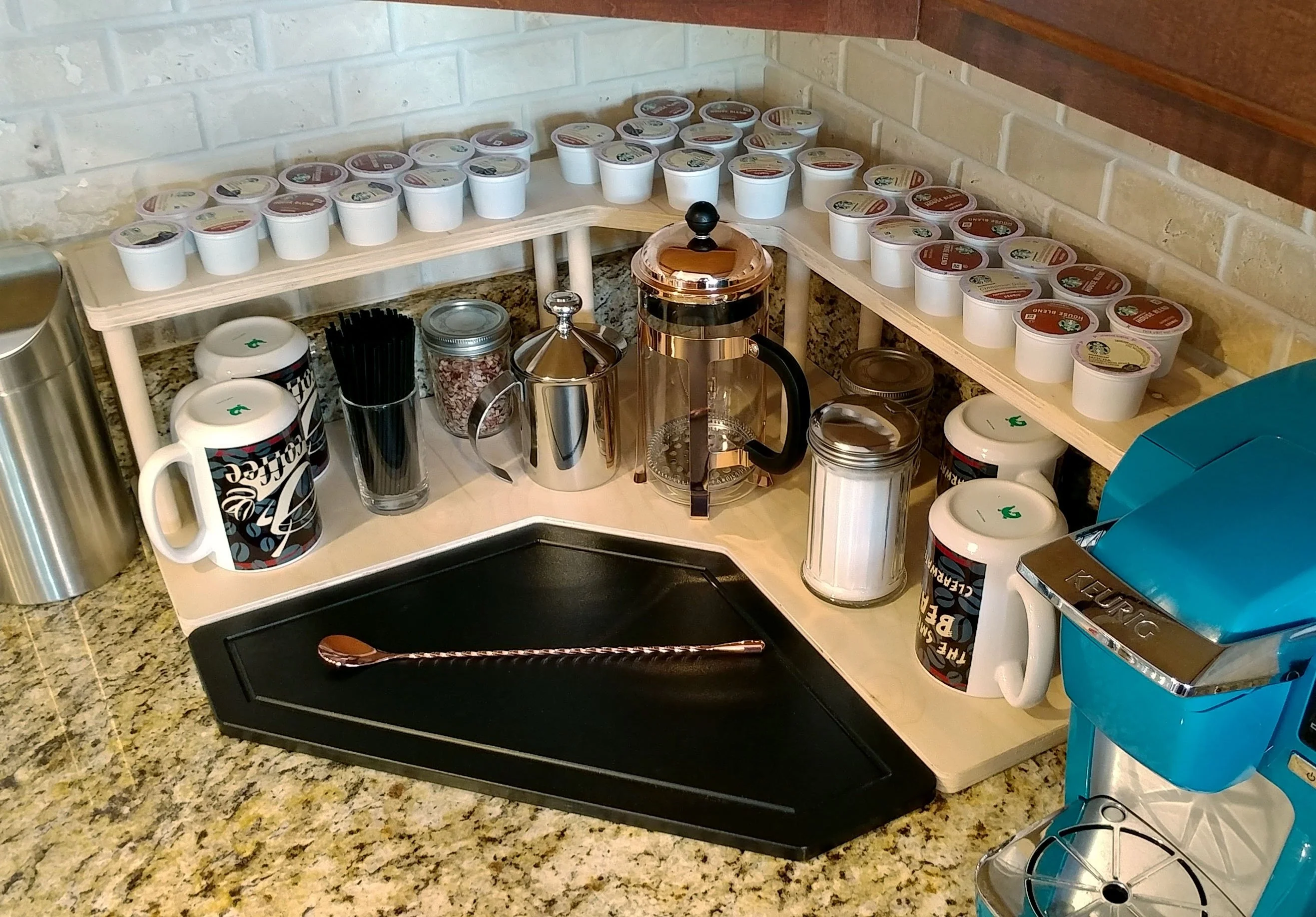 Counter Caddies™ - NATURAL - CORNER Shelf w/ K-CUP Holes - Image 4
