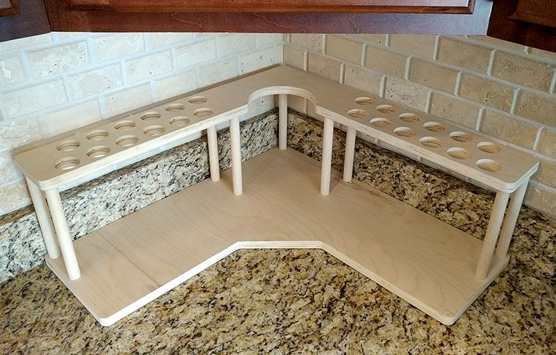 Counter Caddies™ - NATURAL - CORNER Shelf w/ K-CUP Holes & Trash Can Inset - Image 3