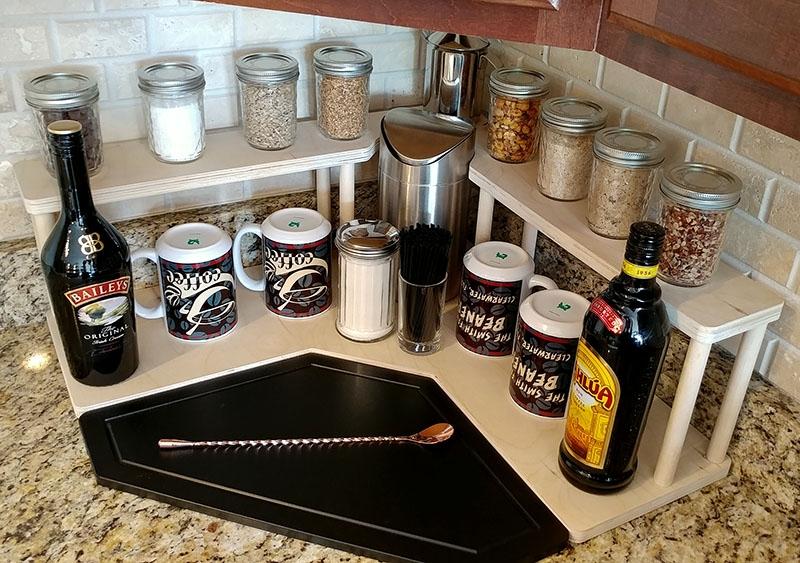 Counter Caddies™ - NATURAL - CORNER Shelf w/ Trash Can Inset - Image 3