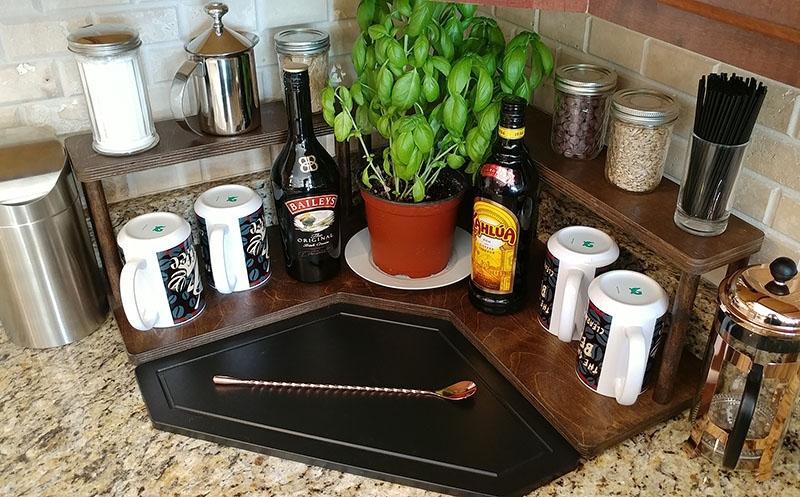 Counter Caddies™ - Stained Finish - CORNER Shelf - Barista Theme - Image 2