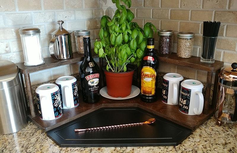 Counter Caddies™ - Stained Finish - CORNER Shelf - Barista Theme - Image 3