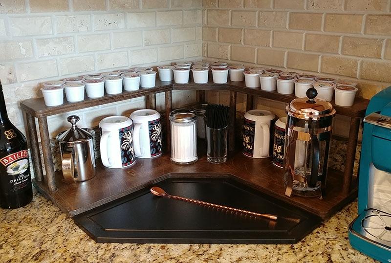 Counter Caddies™ - Stained Finish - CORNER Shelf w/ K-CUP Holes - Image 2