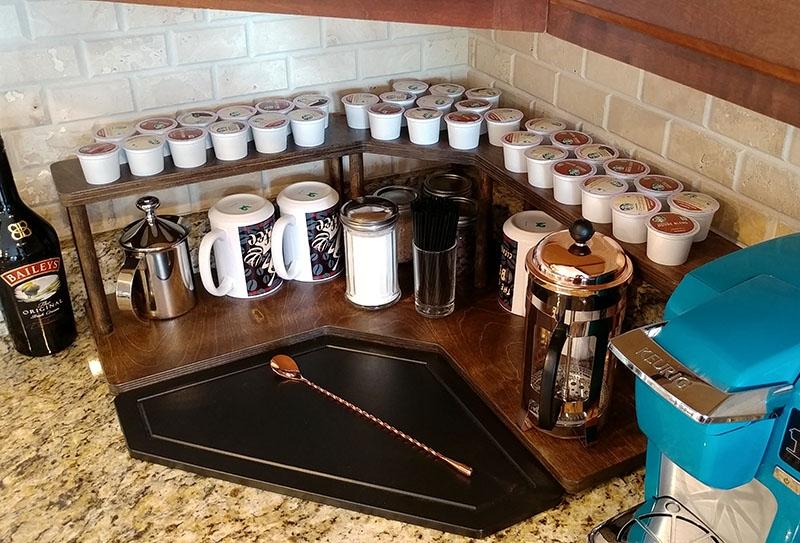 Counter Caddies™ - Stained Finish - CORNER Shelf w/ K-CUP Holes - Image 3