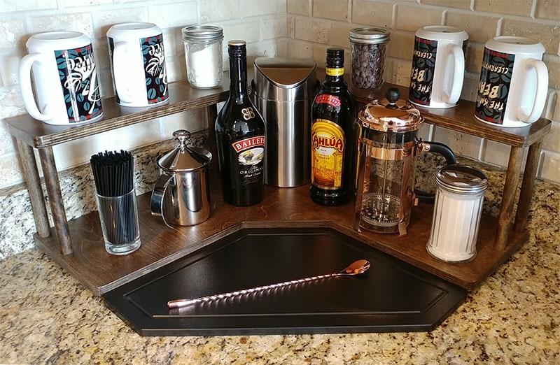 Counter Caddies™ - Stained Finish - CORNER Shelf w/ Trash Can Inset - Image 3