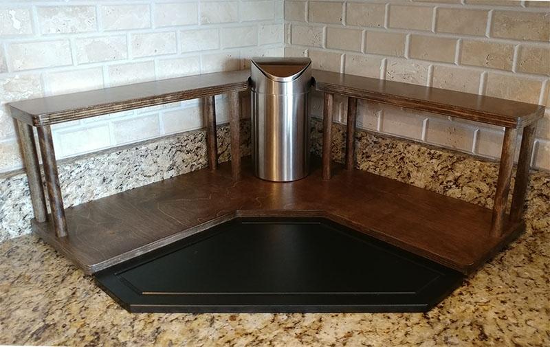 Counter Caddies™ - Stained Finish - CORNER Shelf w/ Trash Can Inset - Image 4