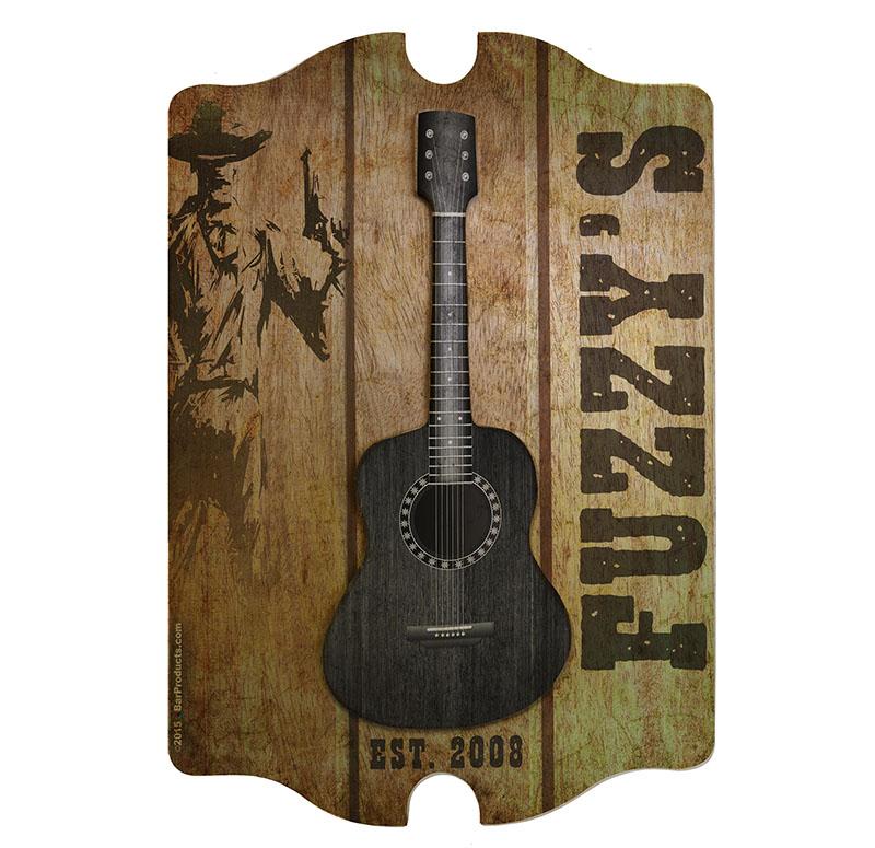 Country Theme - 3D Wooden Guitar Tavern Sign