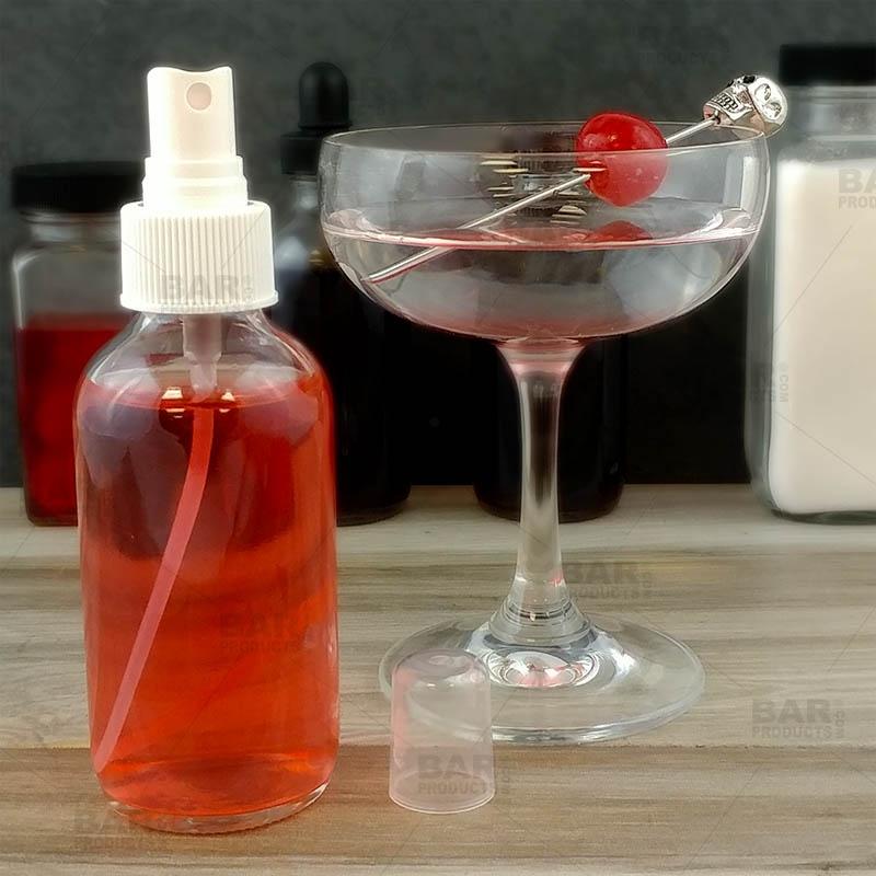 Boston Round Craft Bartending Bottle w/ White Atomizer - Clear 4oz - Image 3