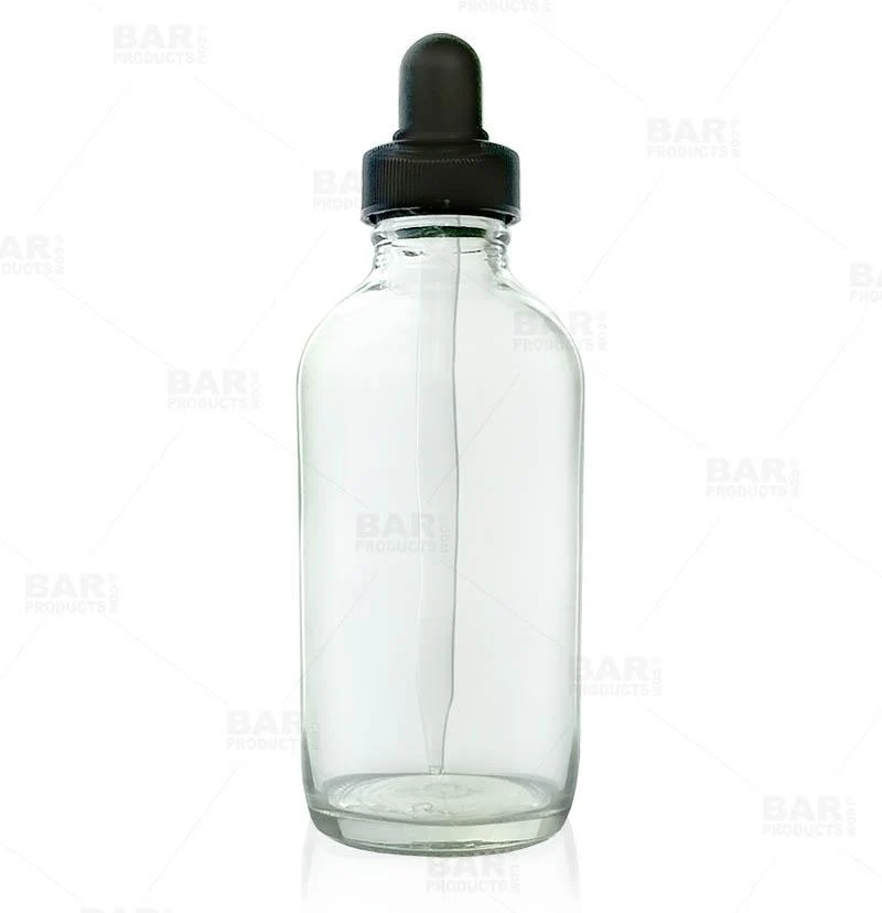 Craft Bartending Bottle w/ Dropper - Boston Round - Clear 4 ounce