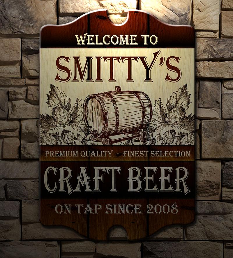 Craft Beer Tavern Shaped Wood Bar Sign