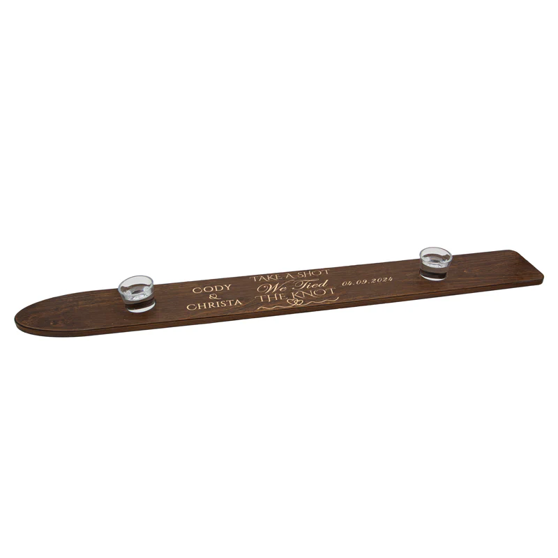 Custom Laser Engraved 2 Person Wood Shot Ski - Take A Shot, We Tied The Knot - Image 5