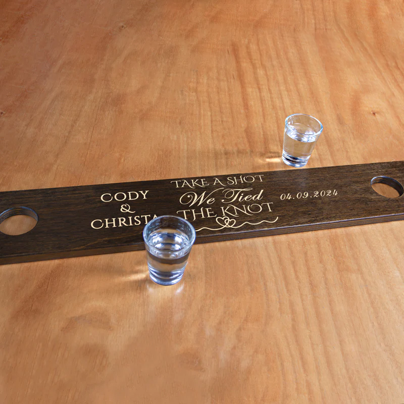 Custom Laser Engraved 2 Person Wood Shot Ski - Take A Shot, We Tied The Knot - Image 6