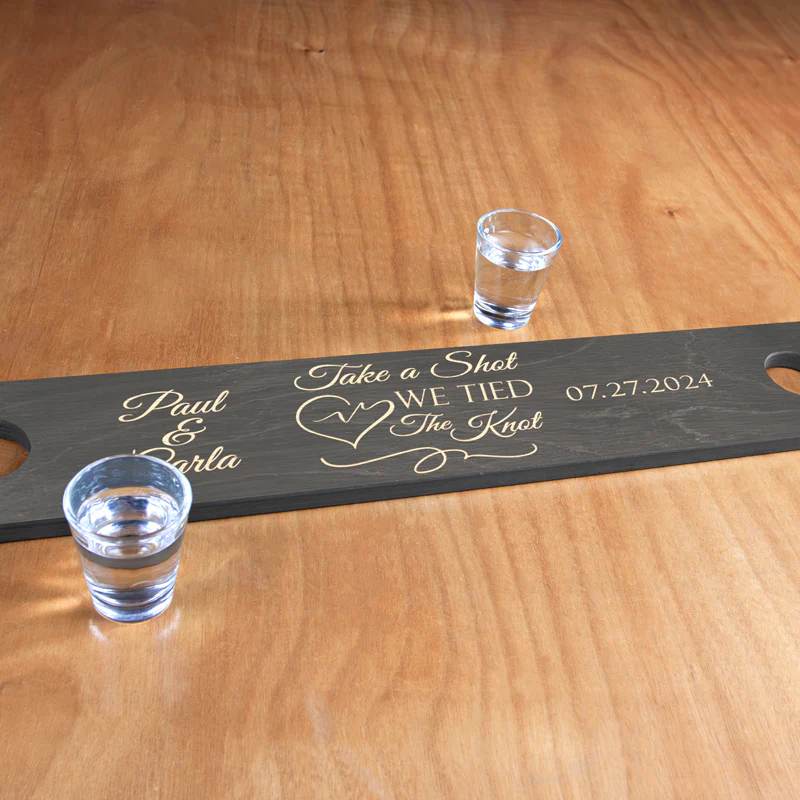 Custom Laser Engraved 2 Person Wood Shot Ski - Take A Shot, We Tied The Knot - Image 8