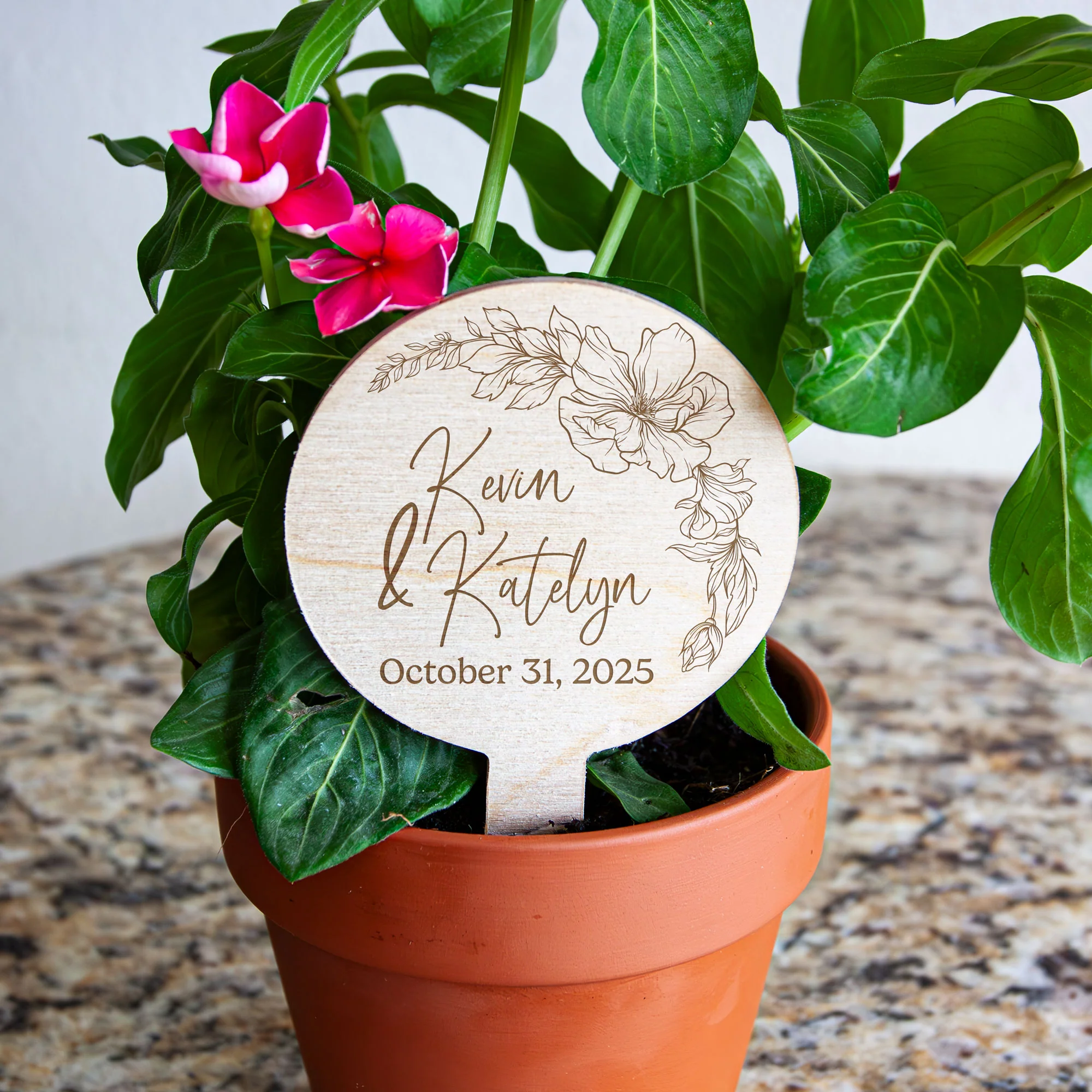 Custom Laser Engraved Small Wooden Planter Tag, 10 Pack - Floral Frame - Handcrafted in the USA - Image 3