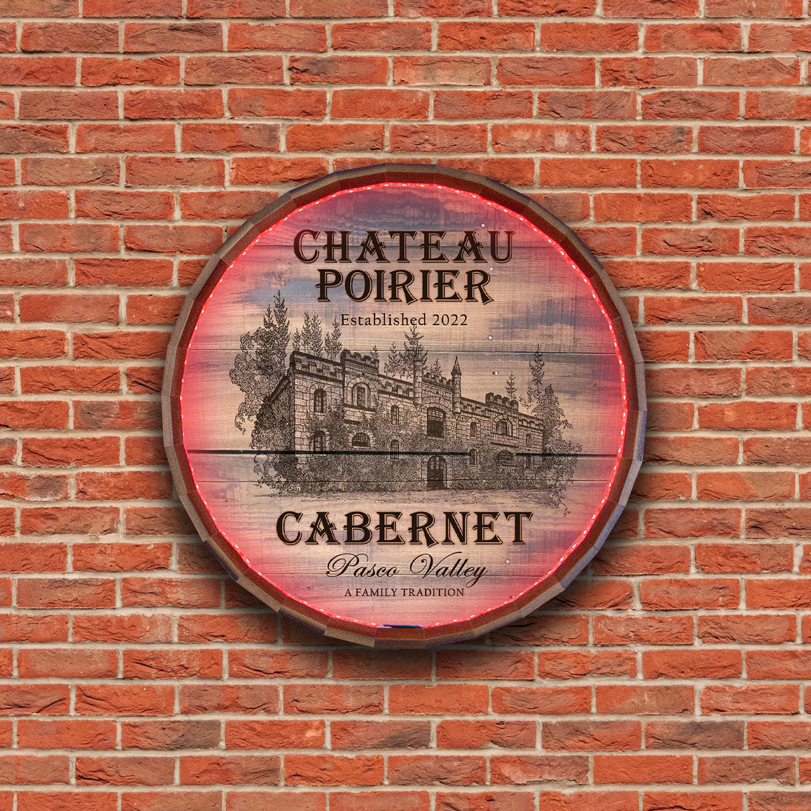 Custom LED Wood Barrel Top Sign - Chateau Design - Image 2