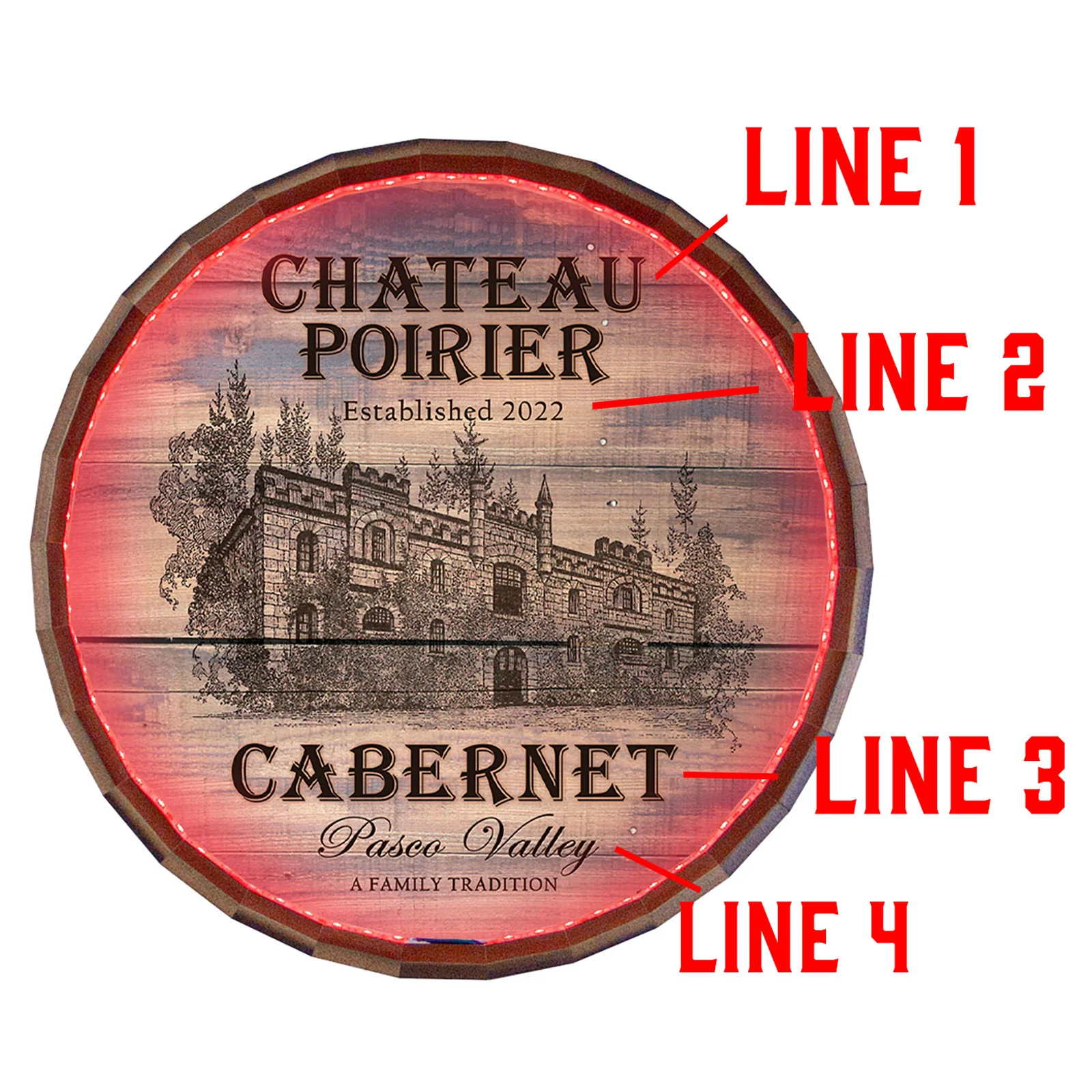 Custom LED Wood Barrel Top Sign - Chateau Design - Image 3