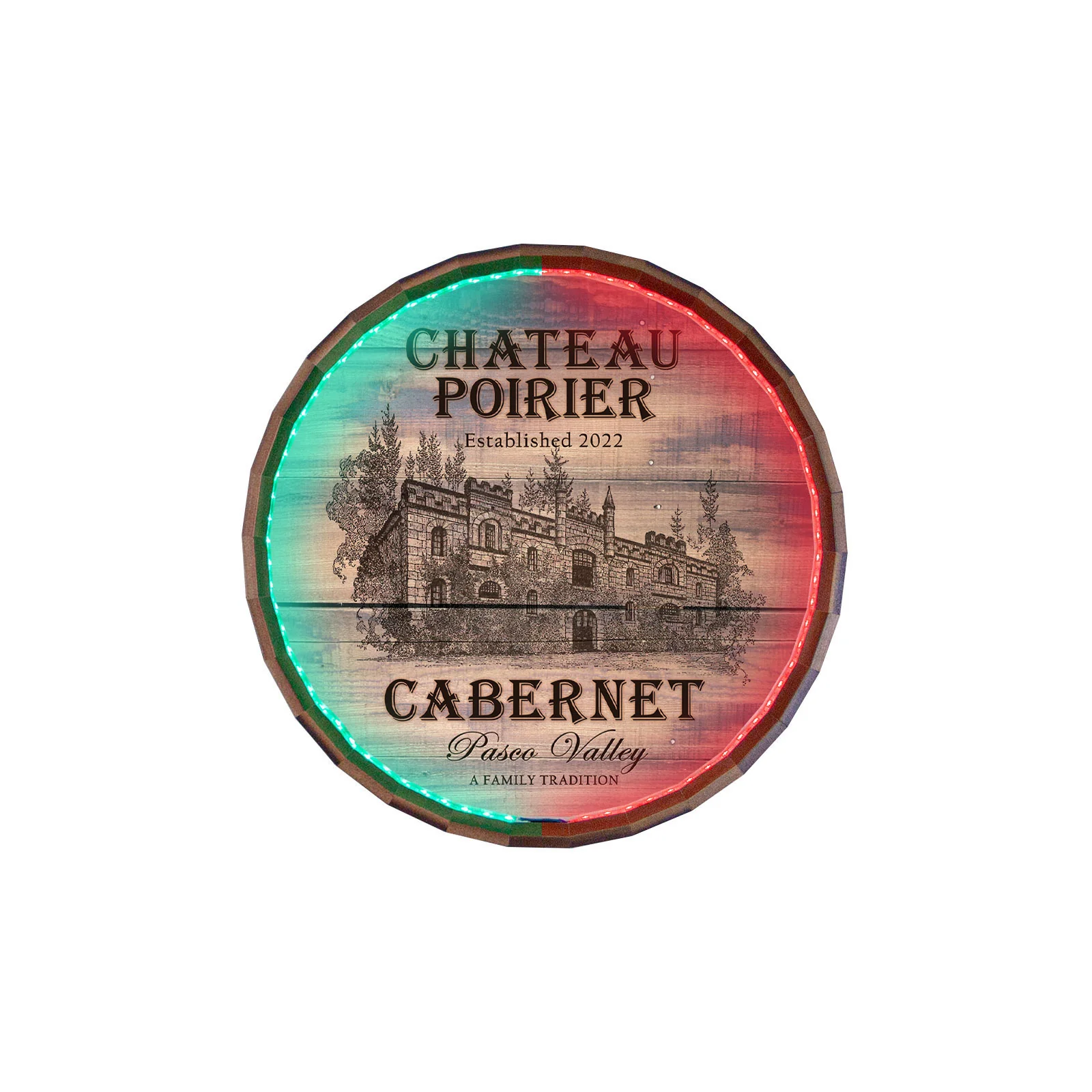 Custom LED Wood Barrel Top Sign - Chateau Design - Image 4