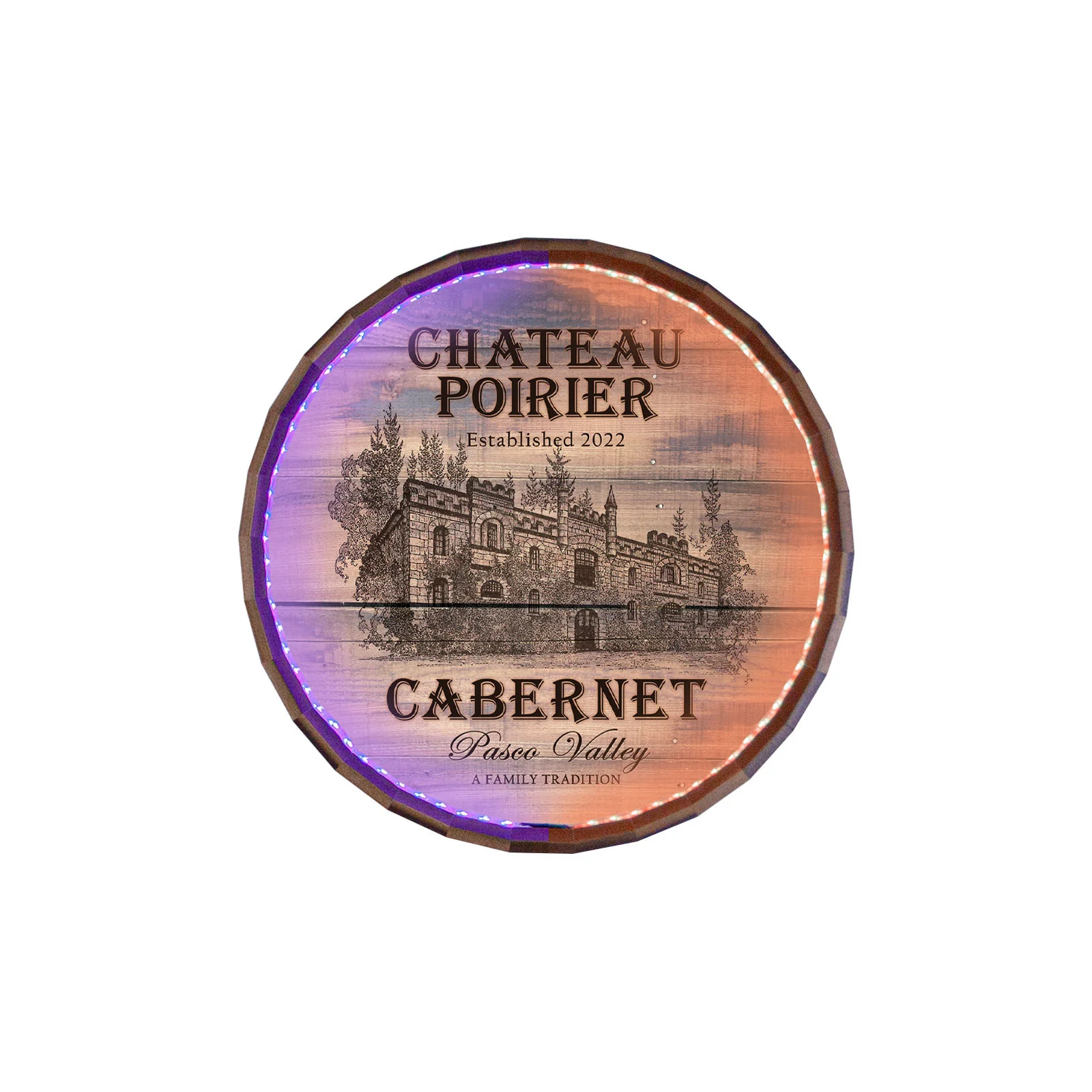 Custom LED Wood Barrel Top Sign - Chateau Design - Image 5