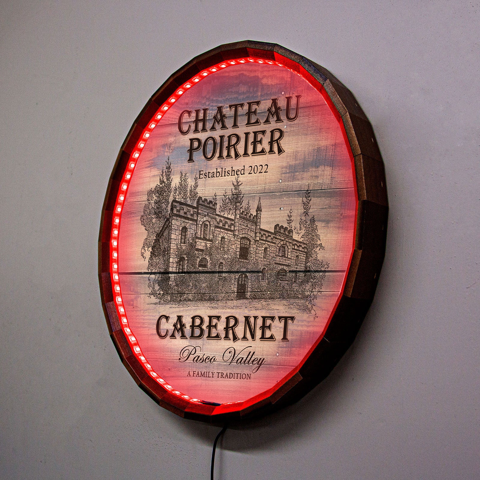 Custom LED Wood Barrel Top Sign - Chateau Design - Image 6