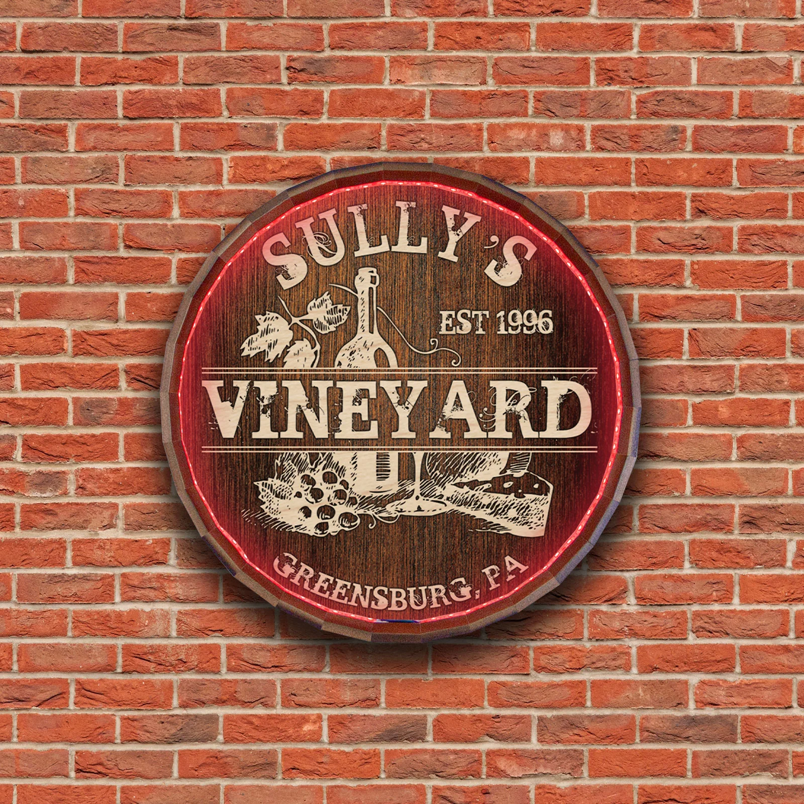 Custom LED Wood Barrel Top Sign - Vineyard - Image 2