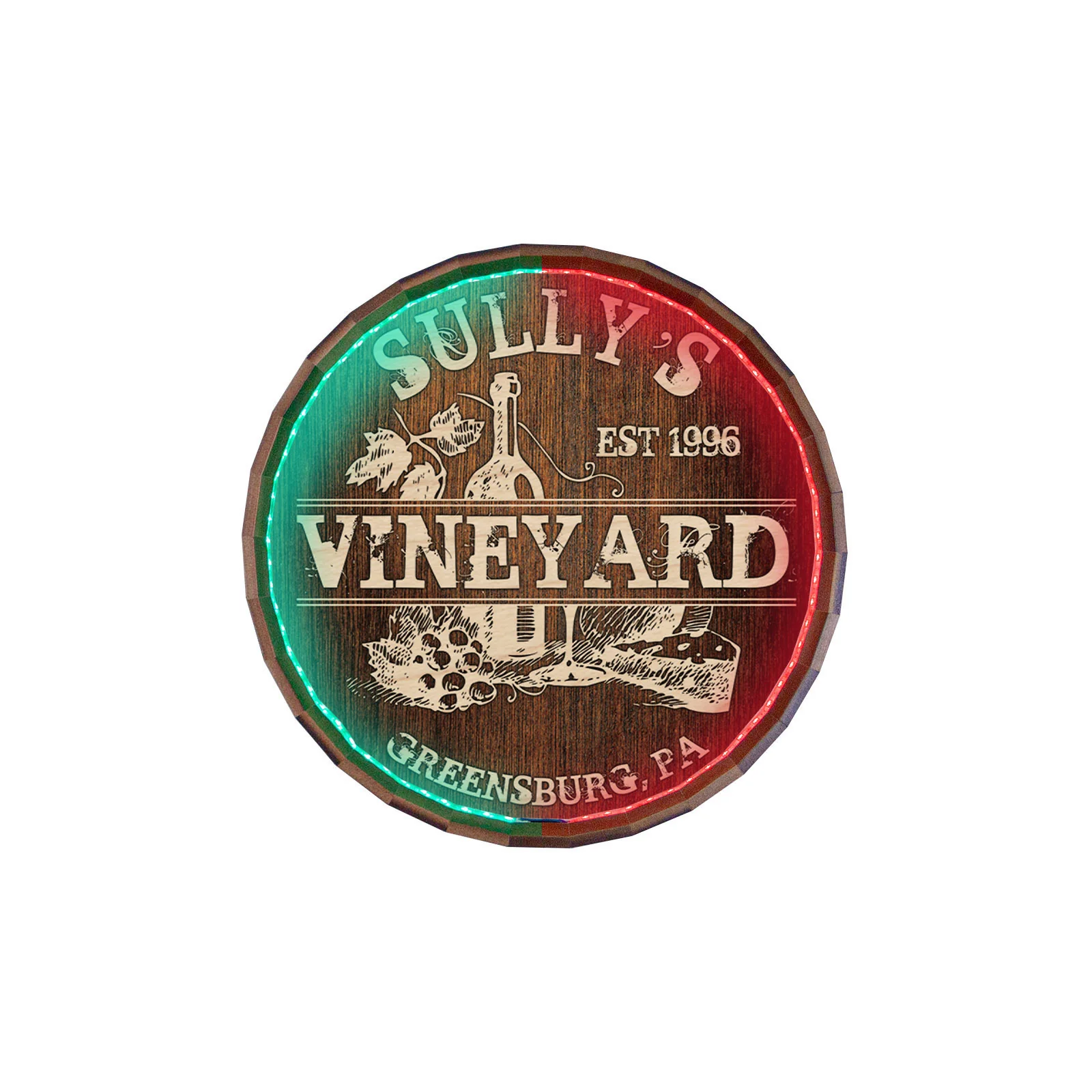 Custom LED Wood Barrel Top Sign - Vineyard - Image 4