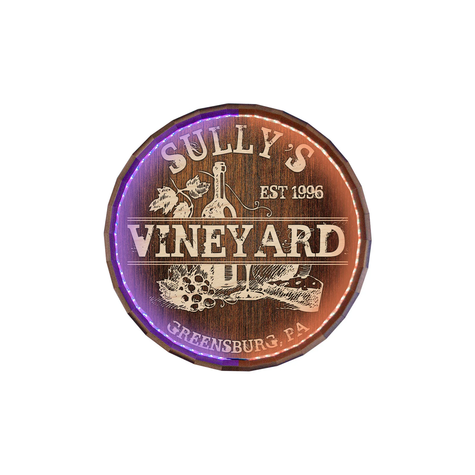 Custom LED Wood Barrel Top Sign - Vineyard - Image 5