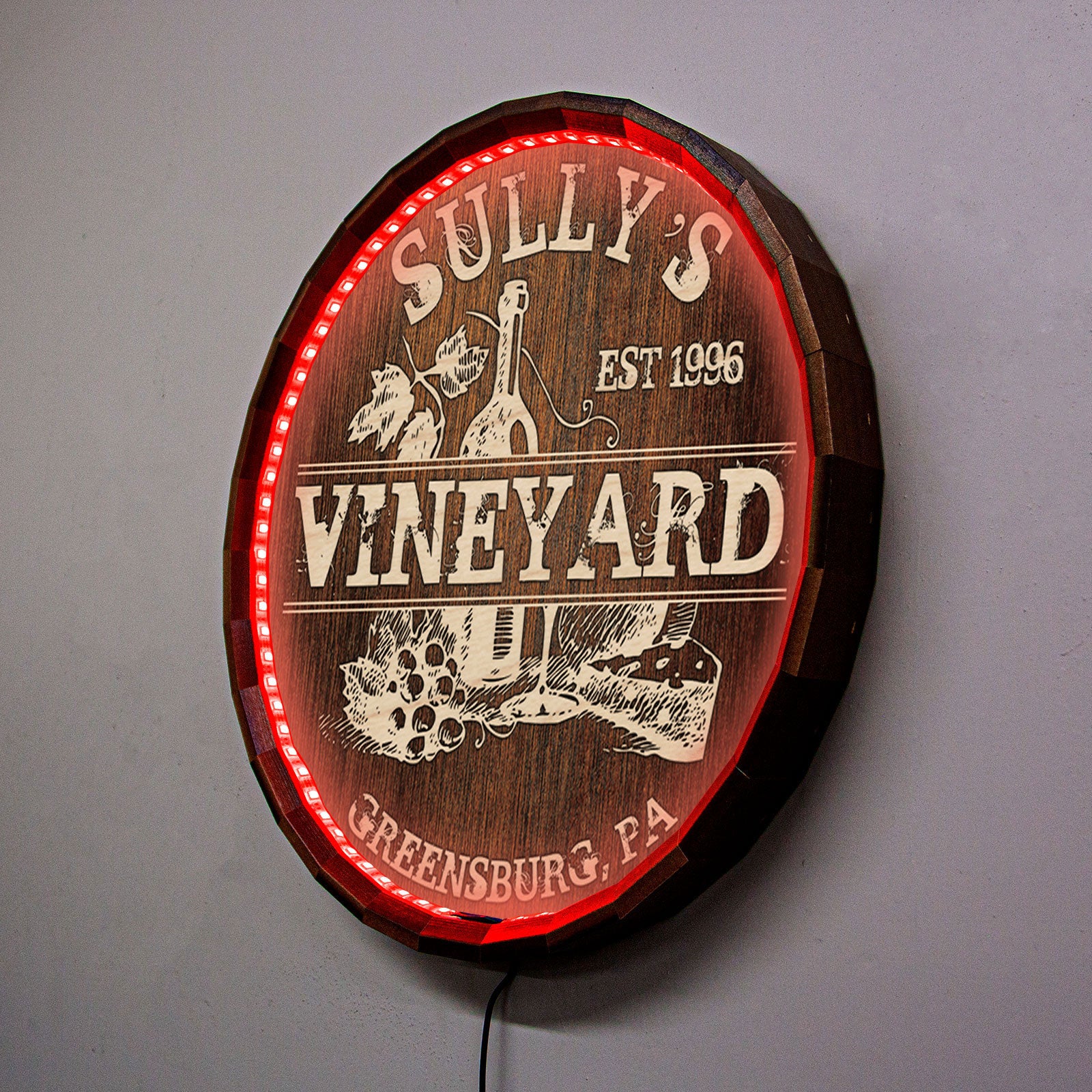 Custom LED Wood Barrel Top Sign - Vineyard - Image 6