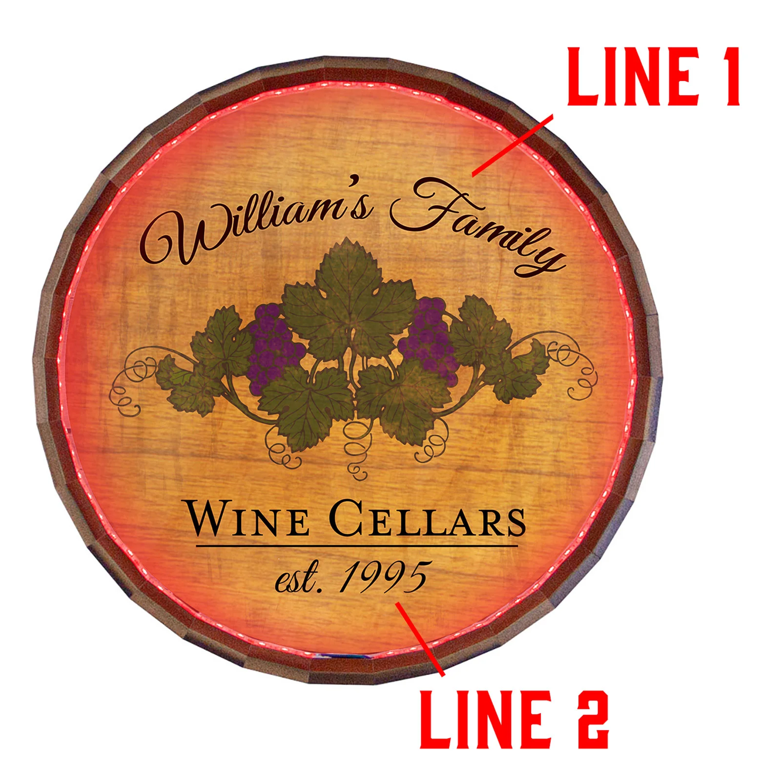 Custom LED Wood Barrel Top Sign - Wine Cellar - Image 3