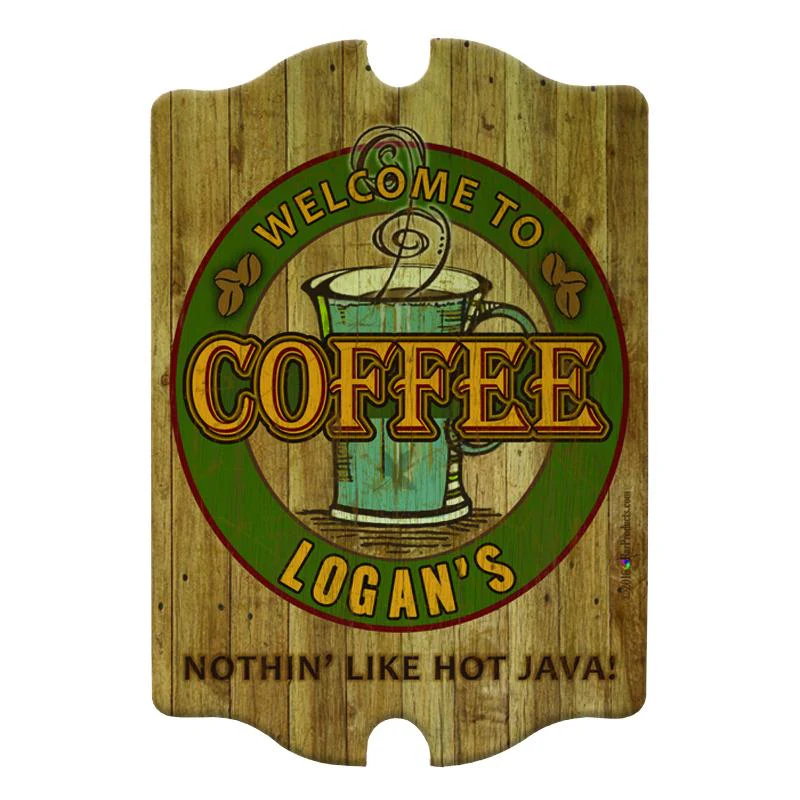Customizable Wood Bar Sign - Tavern Shaped - Coffee Theme