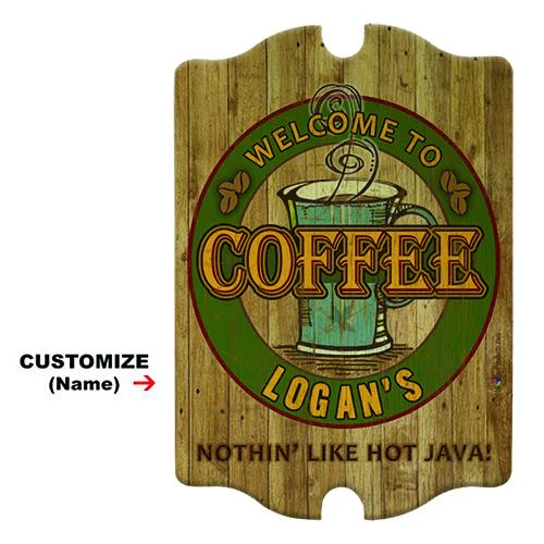 Customizable Wood Bar Sign - Tavern Shaped - Coffee Theme - Image 2