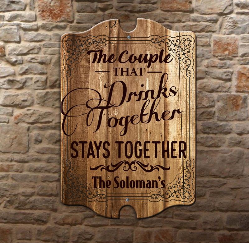 Tavern Shaped Wood Bar Sign - Couple that Drinks Together - CUSTOMIZABLE - Image 3