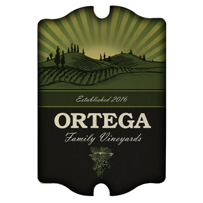 Tavern Shaped Wood Bar Sign - Family Vineyards - CUSTOMIZABLE