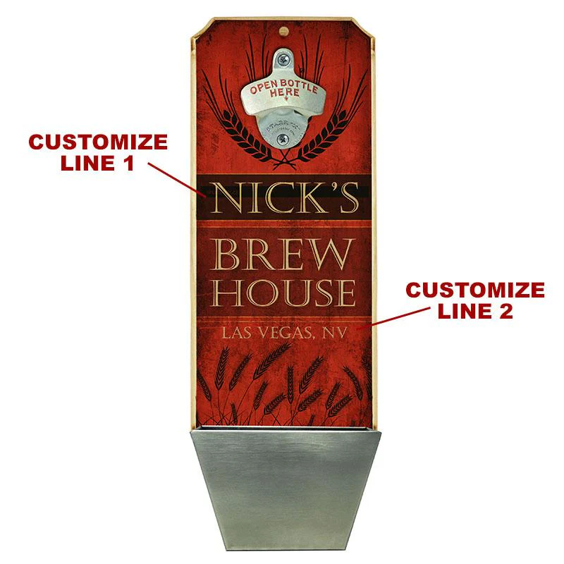 Custom Wall Mounted Wood Plaque Bottle Opener and Cap Catcher - Brew House - Image 2